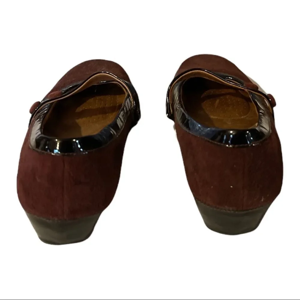 Clarks Artisan Purple Suede and Leather Slip On Low Wedge Loafers 8